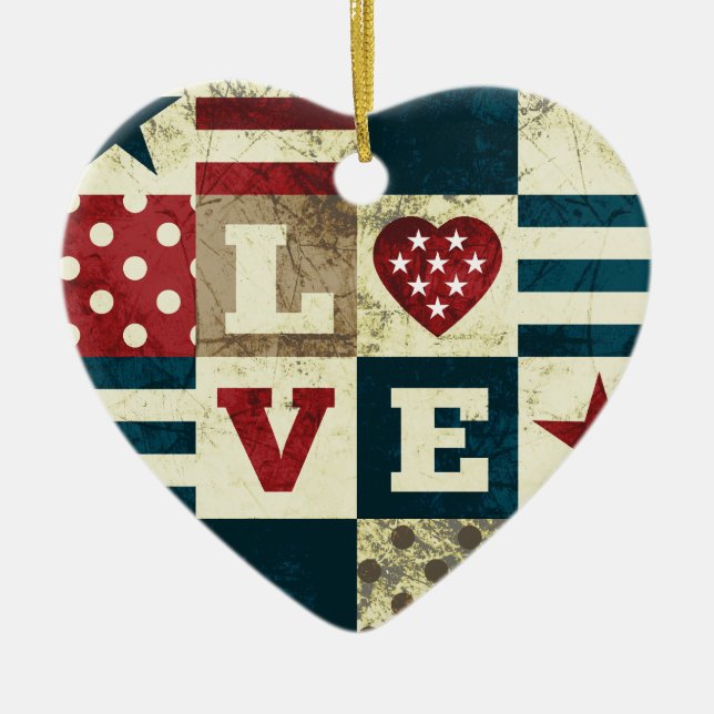 Love America Patriotic Ceramic Tree Decoration (Front)