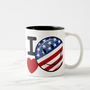 Love America Smiling Flag Two-Tone Coffee Mug