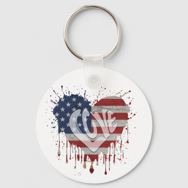 Love American Flag Key Ring (Front)