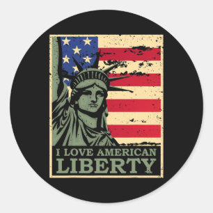 Love American Liberty 4th Of July Independence Day Classic Round Sticker
