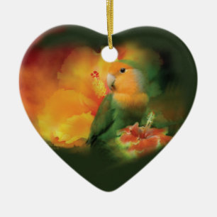 Love Among The Hibiscus Heart Ornament