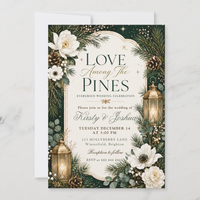 Love Among the Pines Wedding Invitation (Front)