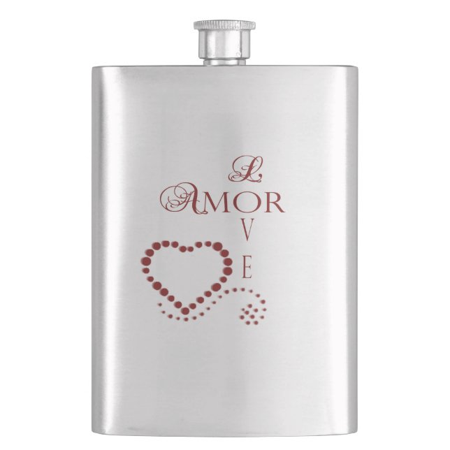 Love Amor Heart Valentine Hip Flask (Front)