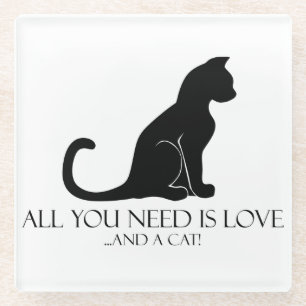 Love and a Cat Glass Coaster