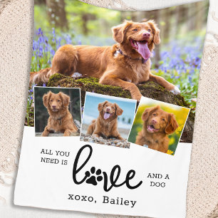 LOVE and a DOG Custom 4 Photo Collage Fleece Blanket