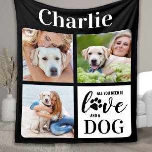 Love And A Dog Personalised 3 Pet Photo Collage  Fleece Blanket