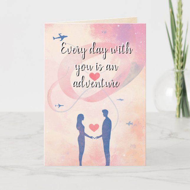 Love and Adventure Couple Silhouette Card (Front)