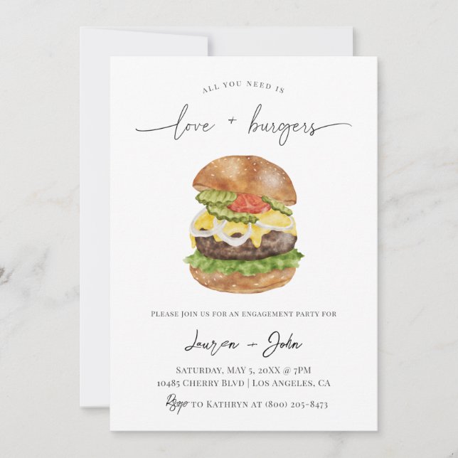 Love and Burgers Engagement Party Invitation (Front)