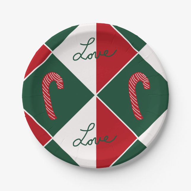 Love and Candy Canes Paper Plate (Front)