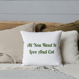 Love And Cat Personalised Cute Funny Quote White Cushion