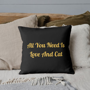 Love And Cat Personalised Cute Quote Black Gold Cushion