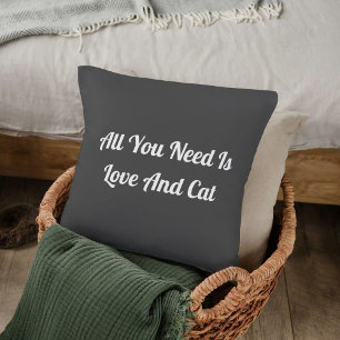Love And Cat Personalised Cute Quote Dark Grey Cushion
