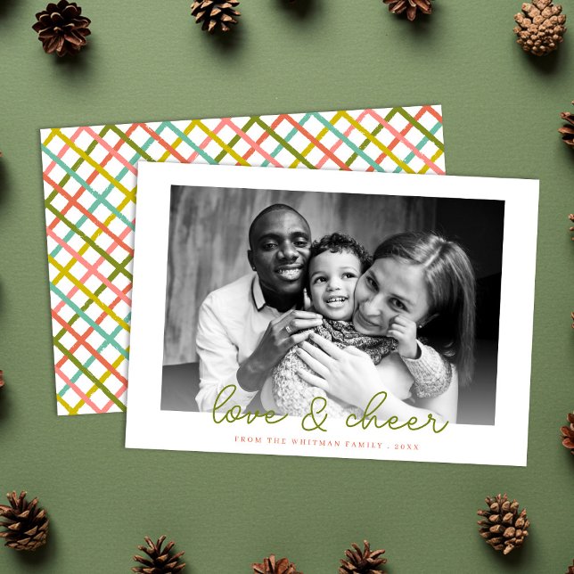 Love and Cheer Colourful Crisscross Christmas Phot Holiday Card (Creator Uploaded)