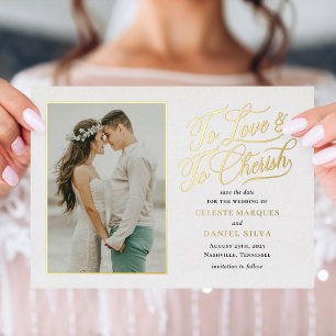 Love and Cherish FOIL Wedding Save The Date Card