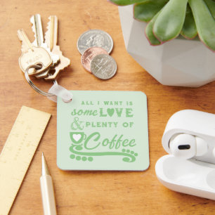 Love and coffee add initials green key ring