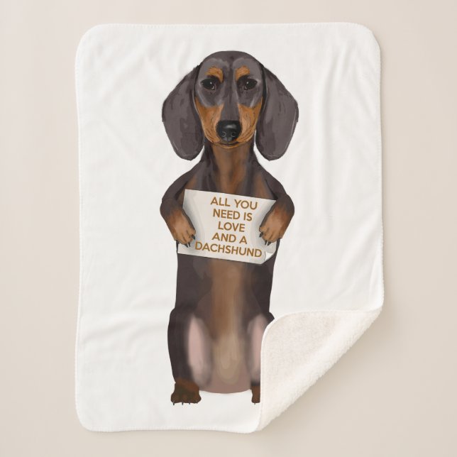 Love and Dachshund Sherpa Blanket (Front)