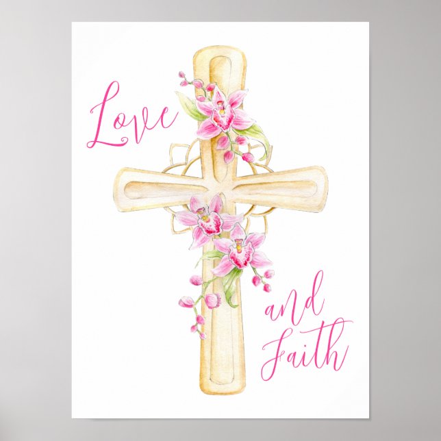 Love and faith floral cross watercolor poster (Front)