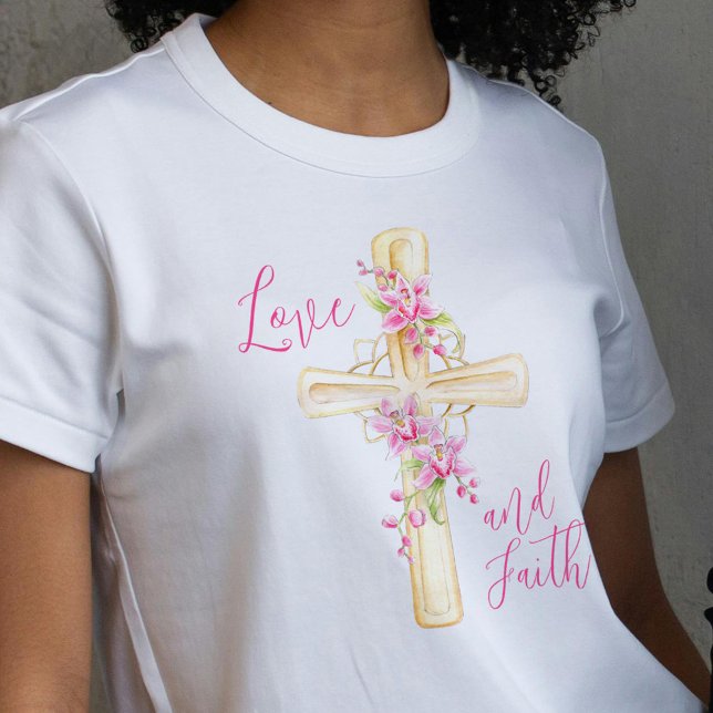 Love and faith floral cross watercolor T-Shirt (Creator Uploaded)