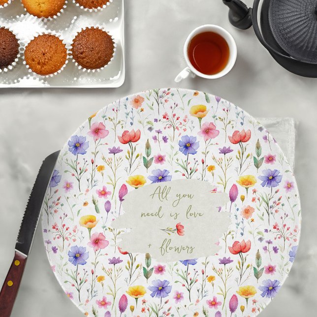 Love and Flowers Colourful Country Wildflower Cutting Board (Love and Flowers Glass Chopping Board from my Mother's Day Wildflower Collection)