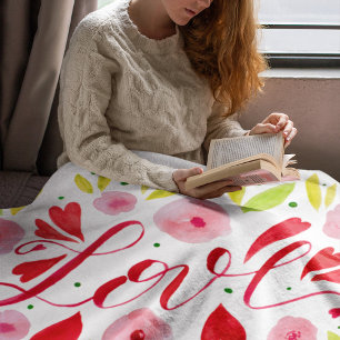 Love and flowers - pink and red fleece blanket