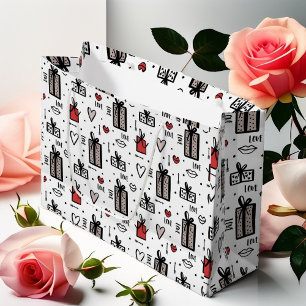 Love and Gifts Valentine's Day Hand Drawn Graphic  Large Gift Bag