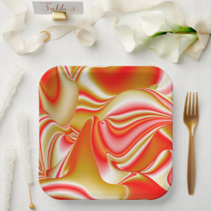 Love and Gold Abstract 3D Rainbowart Paper Plate
