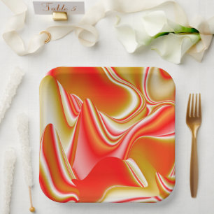 Love and Gold Abstract 3D Rainbowart Paper Plate