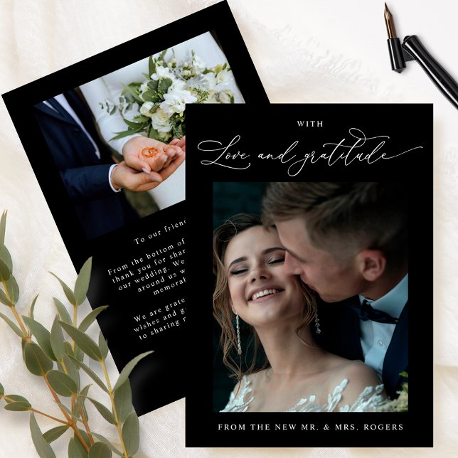 Love and Gratitude, Black and White Photo Wedding Thank You Card (Creator Uploaded)