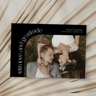 Love and Gratitude Black Wedding Photo Thank You Card