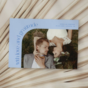 Love and Gratitude Icy Blue Wedding Photo Thank You Card