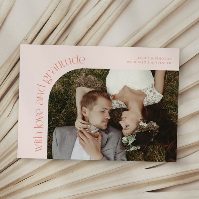 Love and Gratitude Peach Wedding Photo Thank You Card (Creator Uploaded)