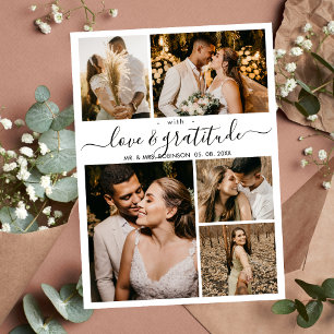 Love and Gratitude Script 5 Photo Collage Wedding  Thank You Card