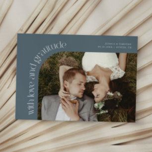 Love and Gratitude Slate Blue Wedding Photo Thank You Card