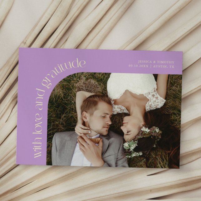 Love and Gratitude Wisteria Wedding Photo Thank You Card (Creator Uploaded)