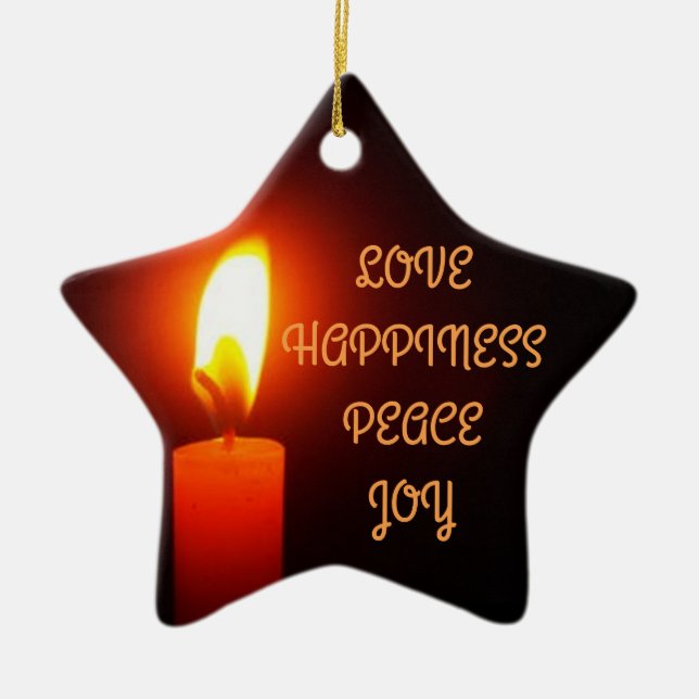 LOVE AND HAPPINESS, CHRISTMAS STAR, CERAMIC TREE DECORATION (Front)