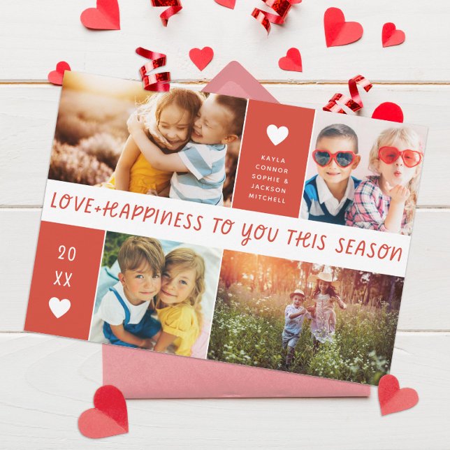 Love and Happiness Collage Valentine Photo Holiday Card (Creator Uploaded)