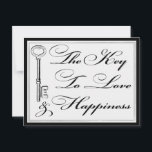 Love and Happiness Key Advice Wedding Couple<br><div class="desc">Wedding advice card for the happy couple. The Key To Love and Happiness on one side and Please Share Your Key Advice For The Happy Couple on the back. Classic black and white vintage style design. Features a antique vintage key with a heart. White part of card can be changed...</div>