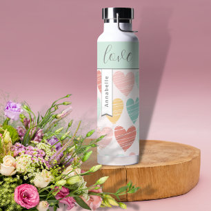Love and Hearts Personalised Colourful Water Bottle