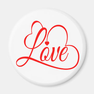 Love And Hearts Red And White Button Magnet