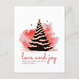 Love and Joy Christmas, Elegant Black & Red Holiday Postcard