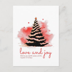 Love and Joy Christmas, Elegant Black & Red Holiday Postcard