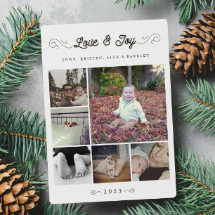 Love and Joy   Christmas Multi Photo Collage Holiday Card