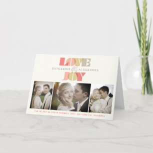 Love And Joy Clear Geo Typography 4 Photo Wedding Holiday Card
