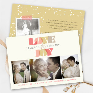 Love And Joy Clear Geo Typography 4 Photo Wedding Holiday Card