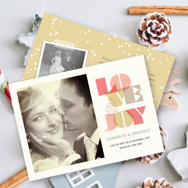 Love And Joy Clear Geo Typography Photo Wedding Holiday Card (Creator Uploaded)