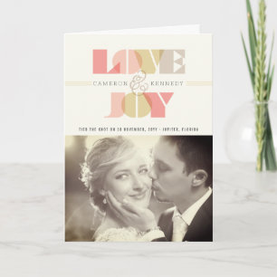 Love And Joy Clear Geo Typography Photo Wedding Holiday Card
