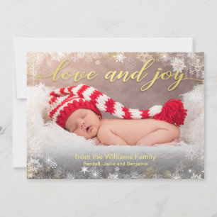 Love and Joy Holiday Photo with Snowflake Border Card