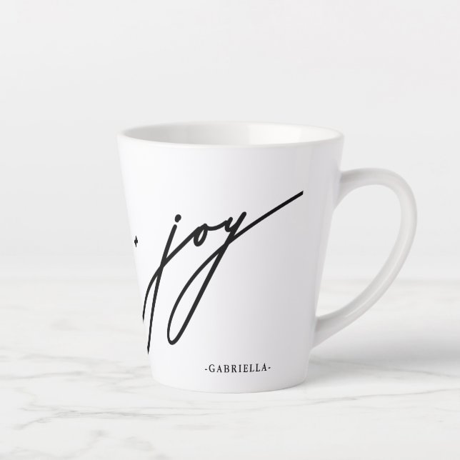 Love and Joy Script Black Name Christmas Holiday Latte Mug (Right)