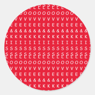 love and kisses, fun red white graphic text design classic round sticker