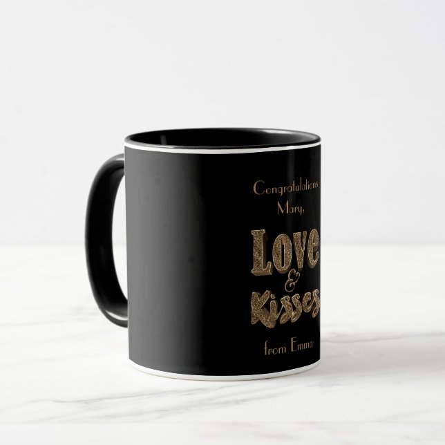 Love and Kisses Romantic Elegant Gold Typography Mug (Front Left)